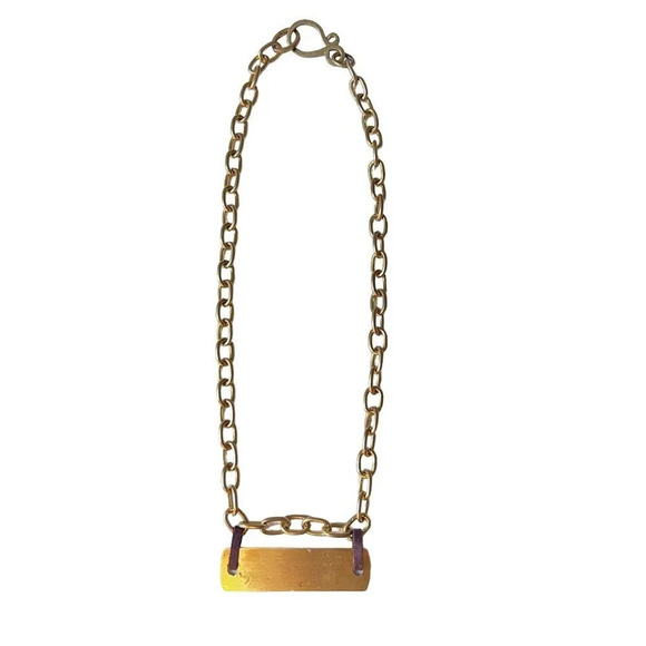 Brass Chain Link Nameplate Necklace - Picture 1 of 8